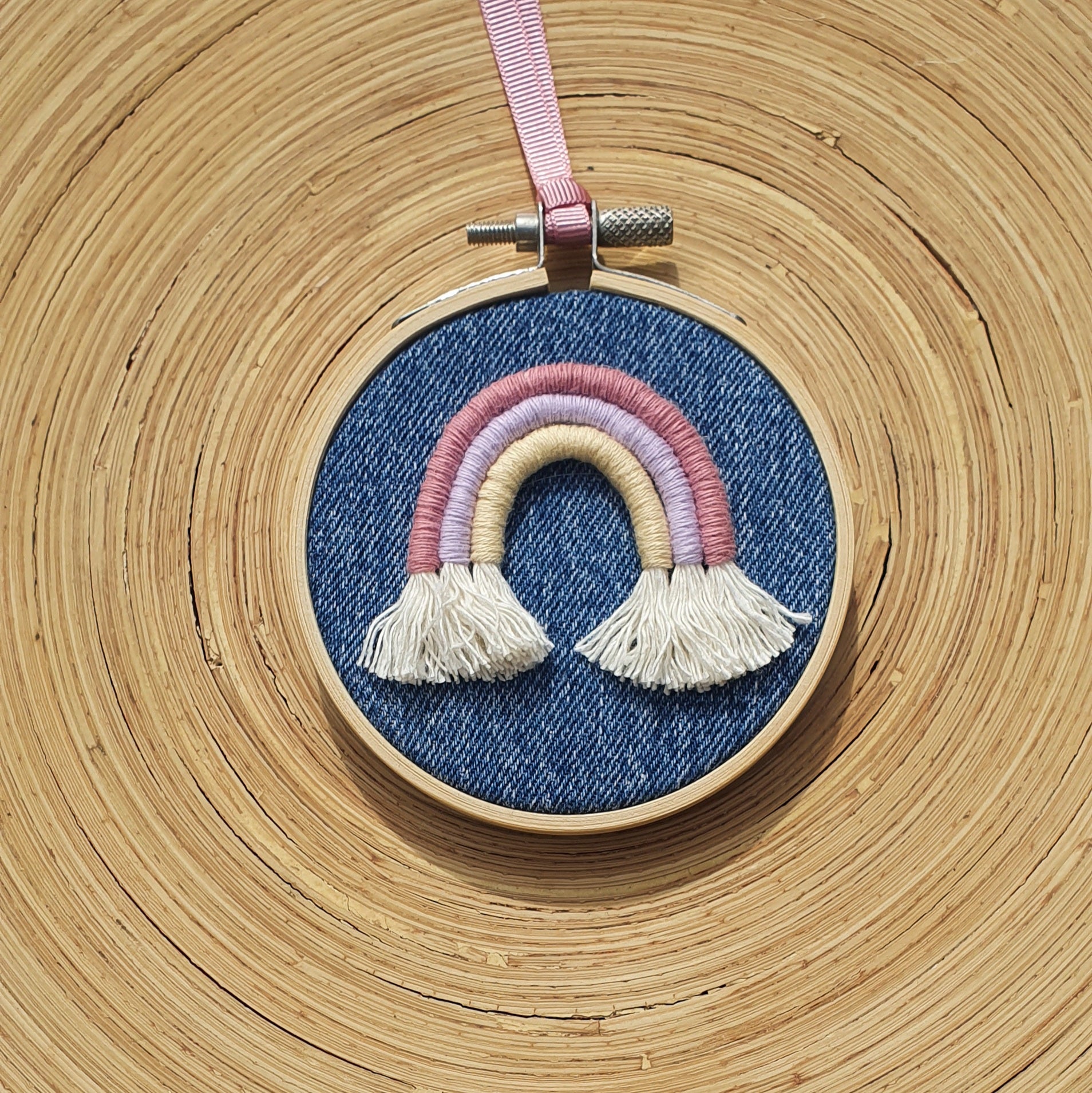 Miniature Embroidery Hoop with Miniature Macrame Rainbow