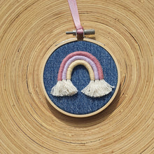 Load image into Gallery viewer, Miniature Embroidery Hoop with Miniature Macrame Rainbow
